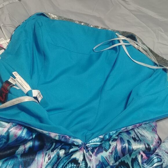 NWT LaFee E4053 One Shoulder Silver Sequin, Purple/Turquoise Prom Dress 10 - Picture 13 of 14